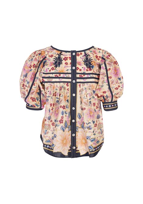 Top Cream Superbloom Tapestry con Maniche a Sbuffo FARM RIO | 332186SUPERBLOOM TAPESTRY CREAM